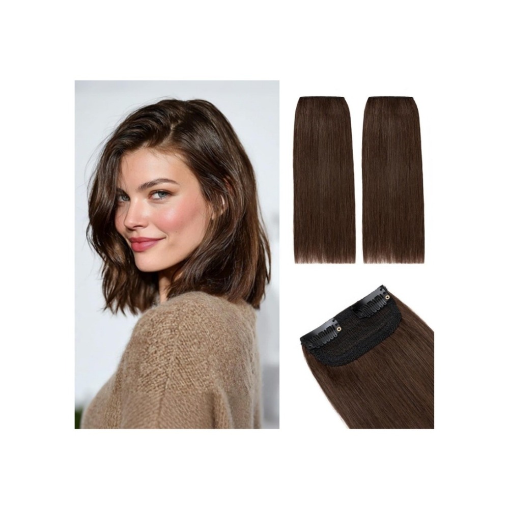 Rich Choices 10 Inch Medium Brown Remy Human Hair Clip In Extensions 2PCS Set